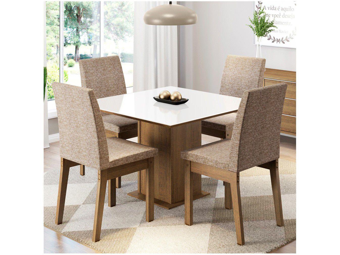 Mesa de Jantar 4 Cadeiras Quadrada Tampo de Vidro Gaia MDJA0400306EFEN Móveis para Sala de