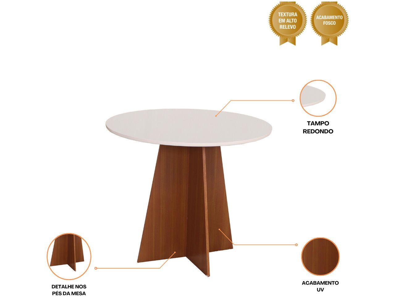 Mesa de Jantar 4 Cadeiras Redonda Naturalle e Off-White Elane Móveis São Carlos