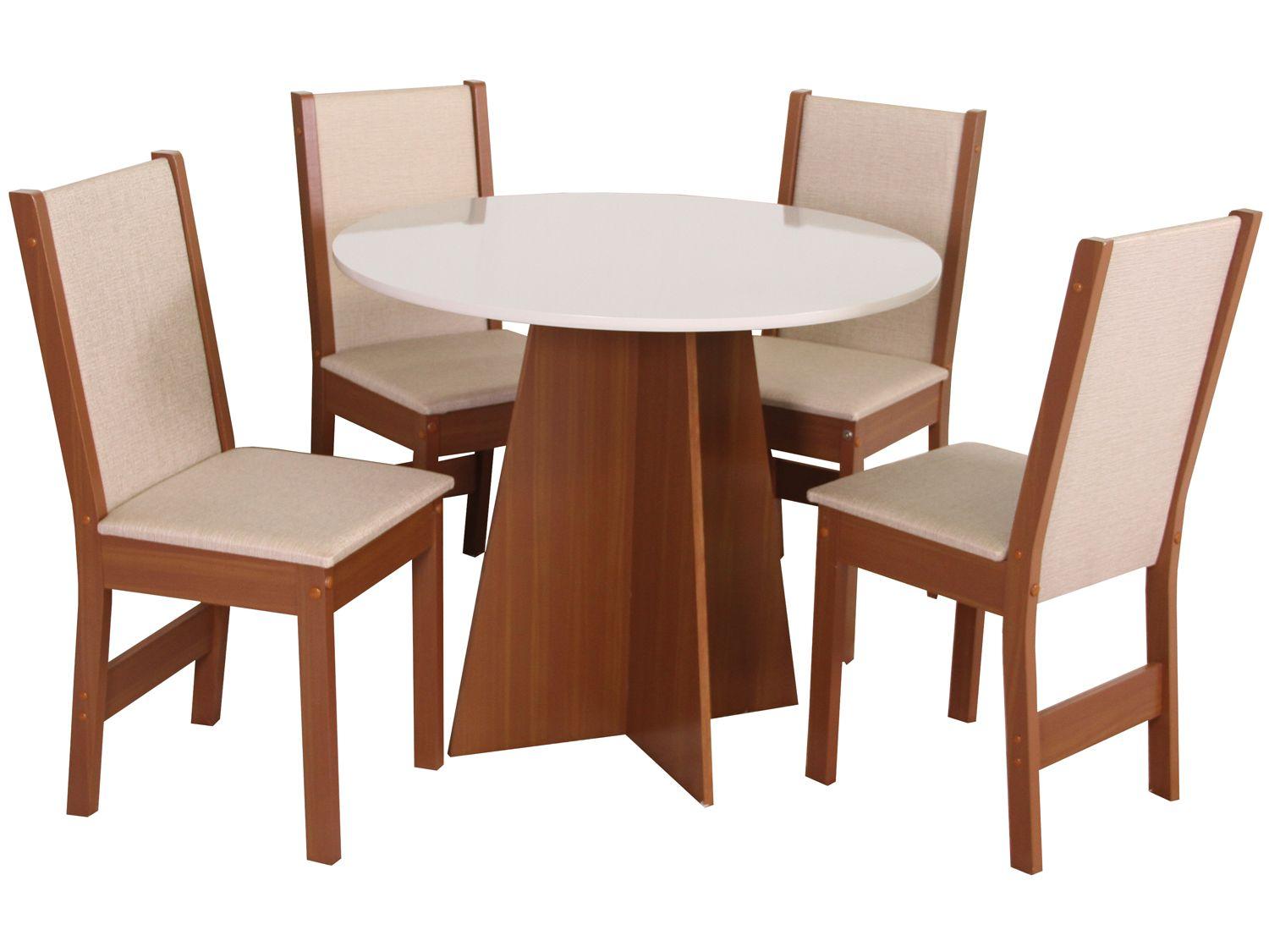 Mesa de Jantar 4 Cadeiras Redonda Naturalle e Off-White Elane Móveis São Carlos