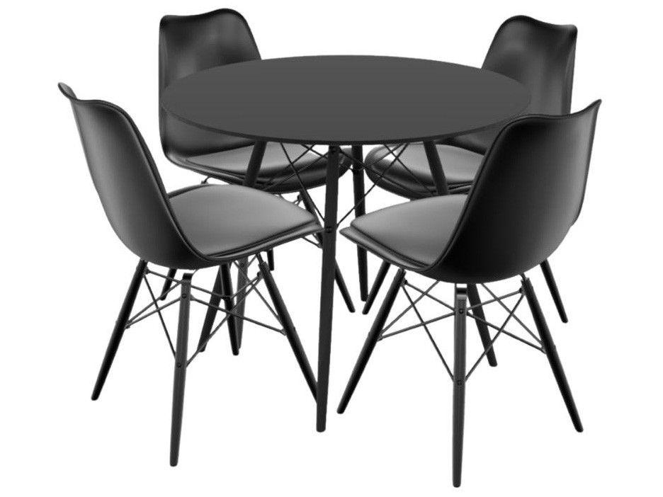 Mesa de Jantar 4 Cadeiras Redonda Preta 