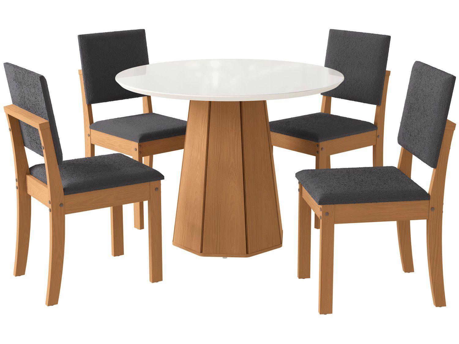Mesa de Jantar 4 Cadeiras Redonda Tampo de MDF com Vidro Moscato Kappesberg