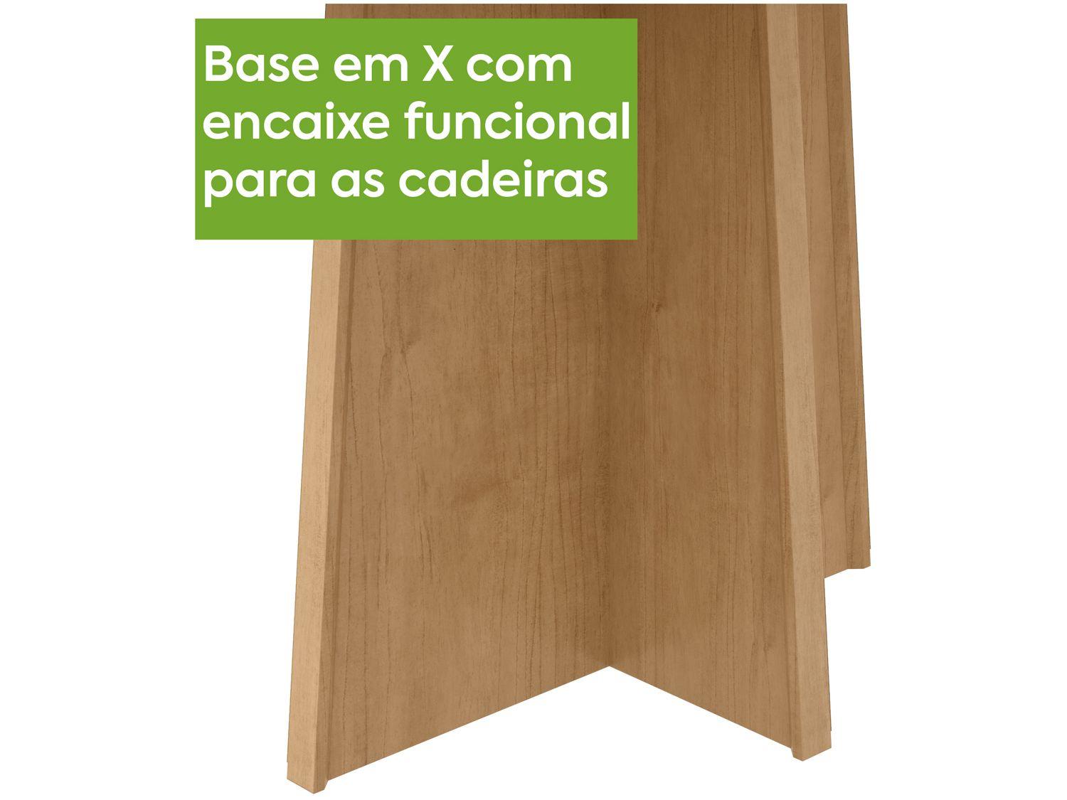 Mesa de Jantar 4 Cadeiras Retangular Branca e Amêndoa Móveis Tampo de Vidro Lopas Celebrare