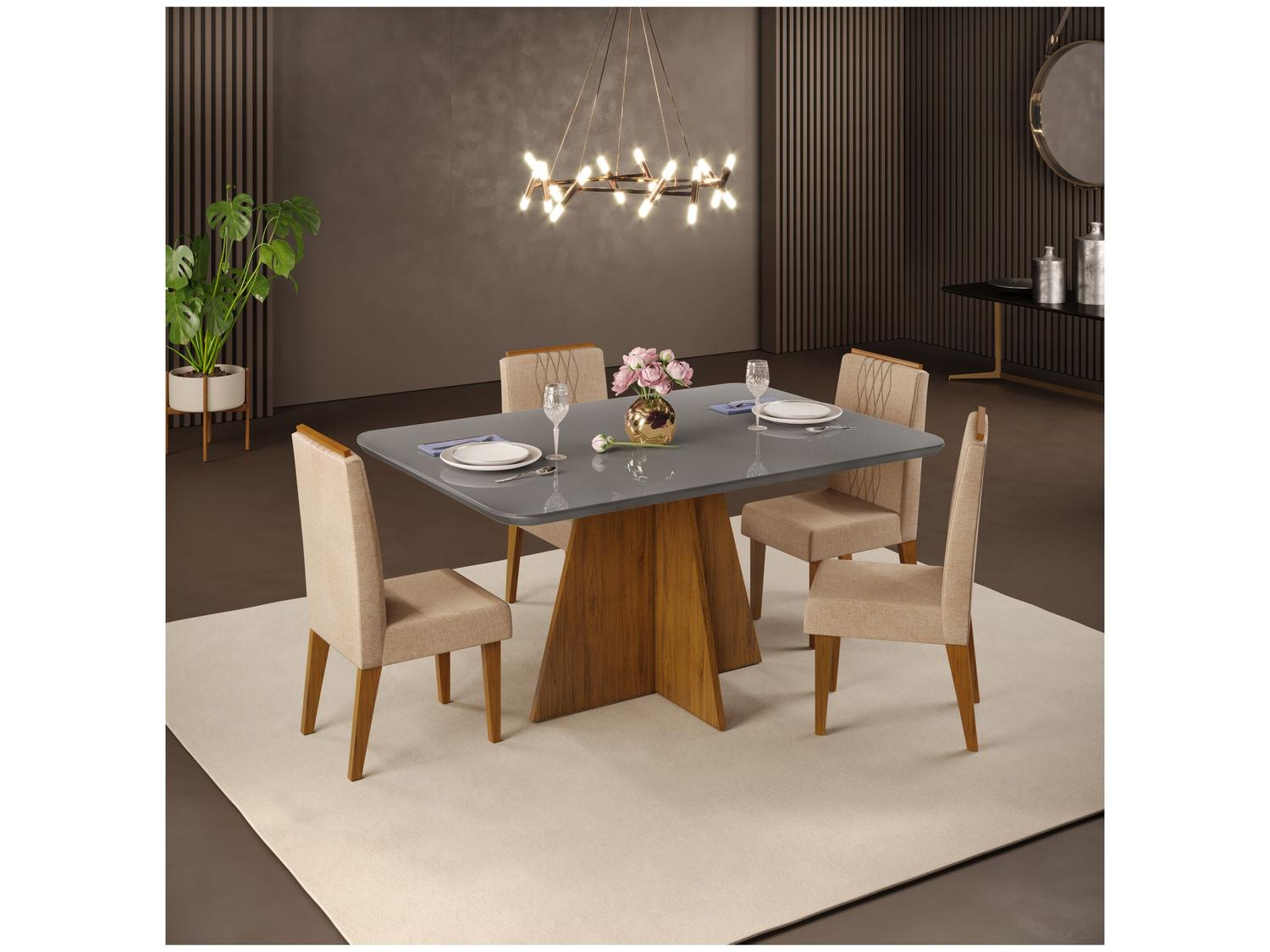 Mesa de Jantar 4 Cadeiras Retangular Cinza e Saara DJ Móveis Siena