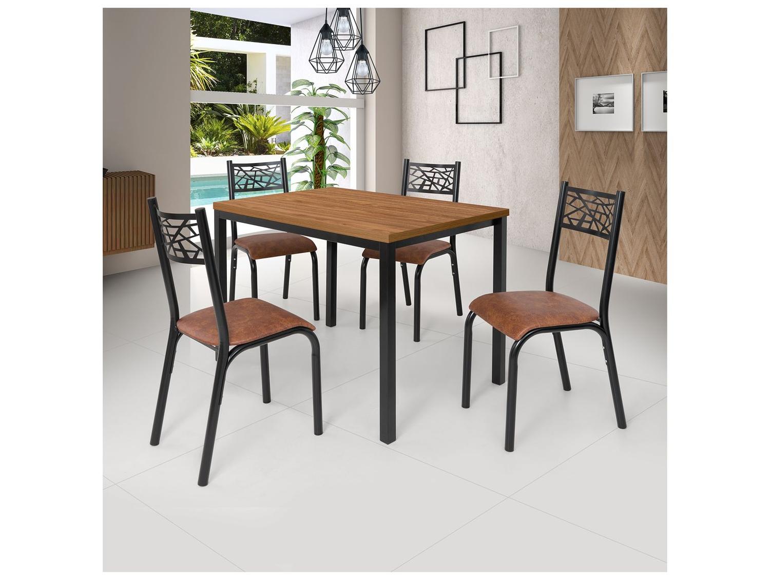 Mesa de Jantar 4 Cadeiras Retangular Freijó e Caramelo Ciplafe Jade