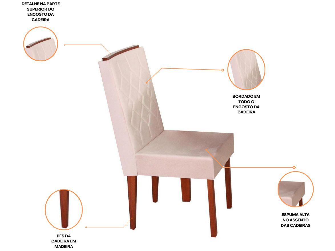 Mesa de Jantar 4 Cadeiras Retangular Madeira Maciça Mel e Off-White Tampo de Vidro Abeille Móveis São Carlos