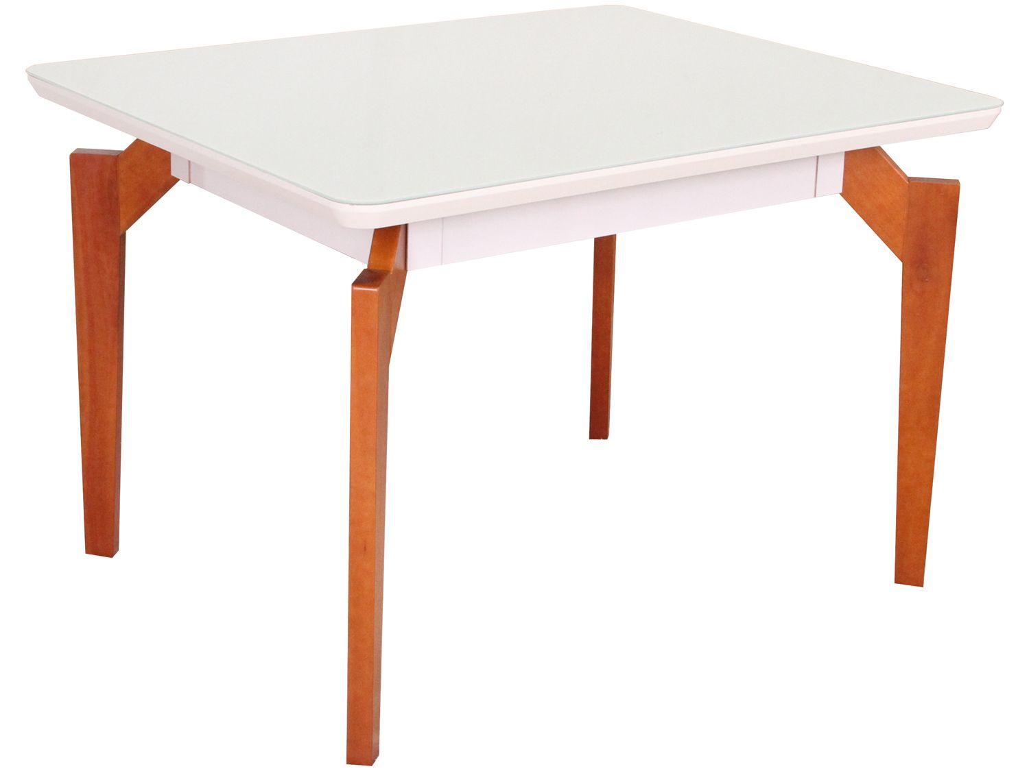 Mesa de Jantar 4 Cadeiras Retangular Madeira Maciça Mel e Off-White Tampo de Vidro Abeille Móveis São Carlos