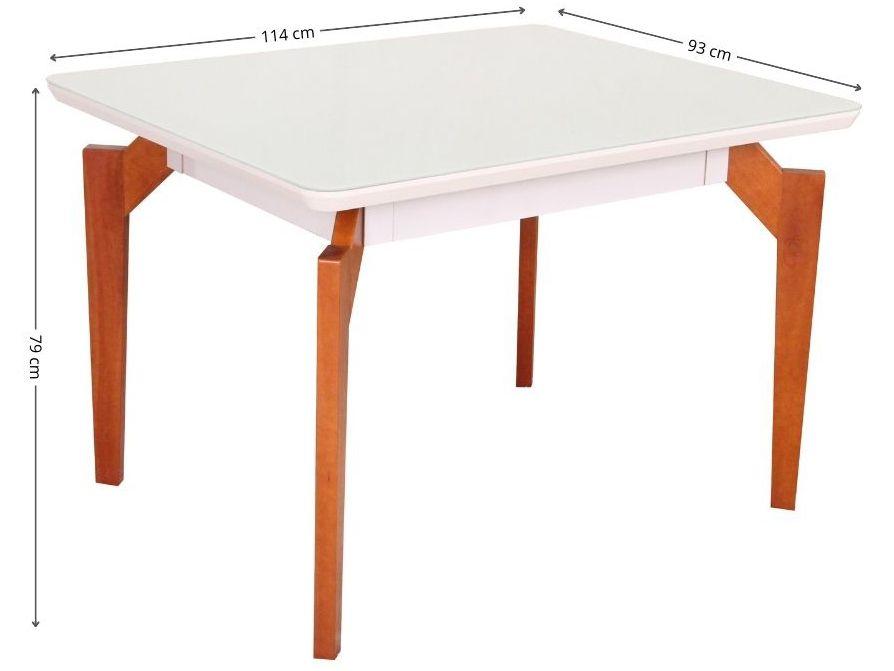 Mesa de Jantar 4 Cadeiras Retangular Madeira Maciça Mel e Off-White Tampo de Vidro Abeille Móveis São Carlos