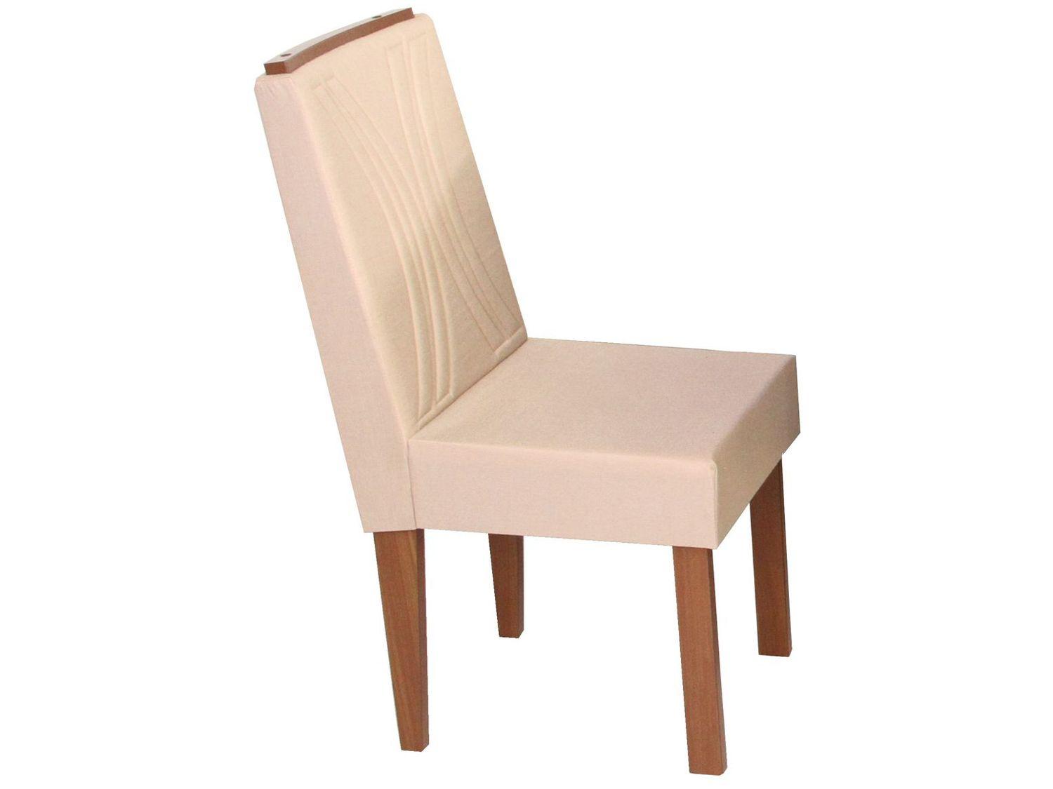 Mesa de Jantar 4 Cadeiras Retangular Naturalle e Off-White Tampo de Vidro Laís Móveis São Carlos