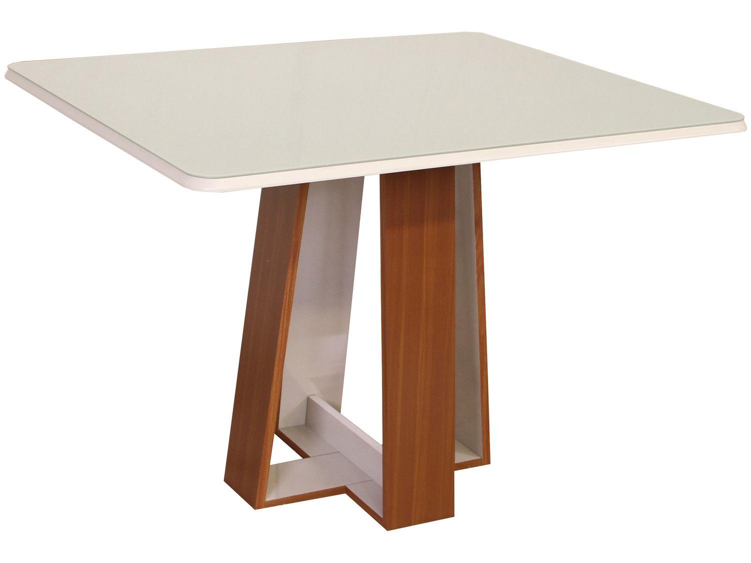 Mesa de Jantar 4 Cadeiras Retangular Naturalle e Off-White Tampo de Vidro Laís Móveis São Carlos
