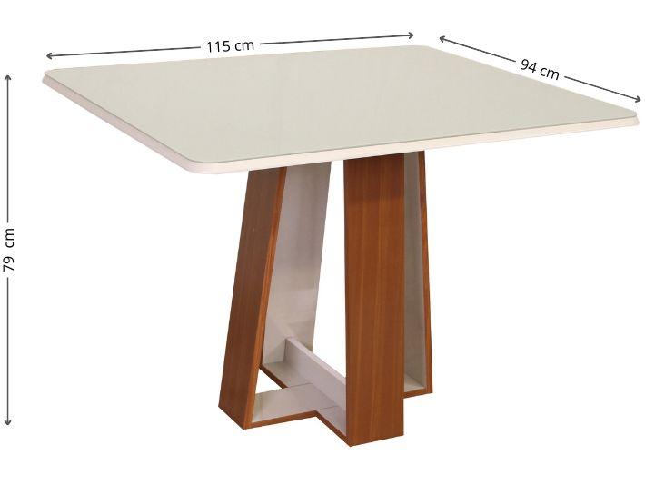 Mesa de Jantar 4 Cadeiras Retangular Naturalle e Off-White Tampo de Vidro Laís Móveis São Carlos