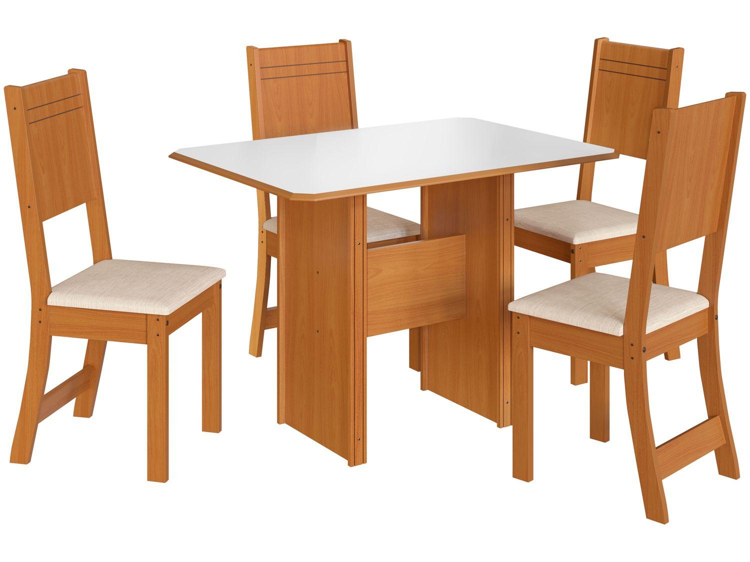 Mesa de Jantar 4 Cadeiras Retangular Noce e Off White Indekes Cristal