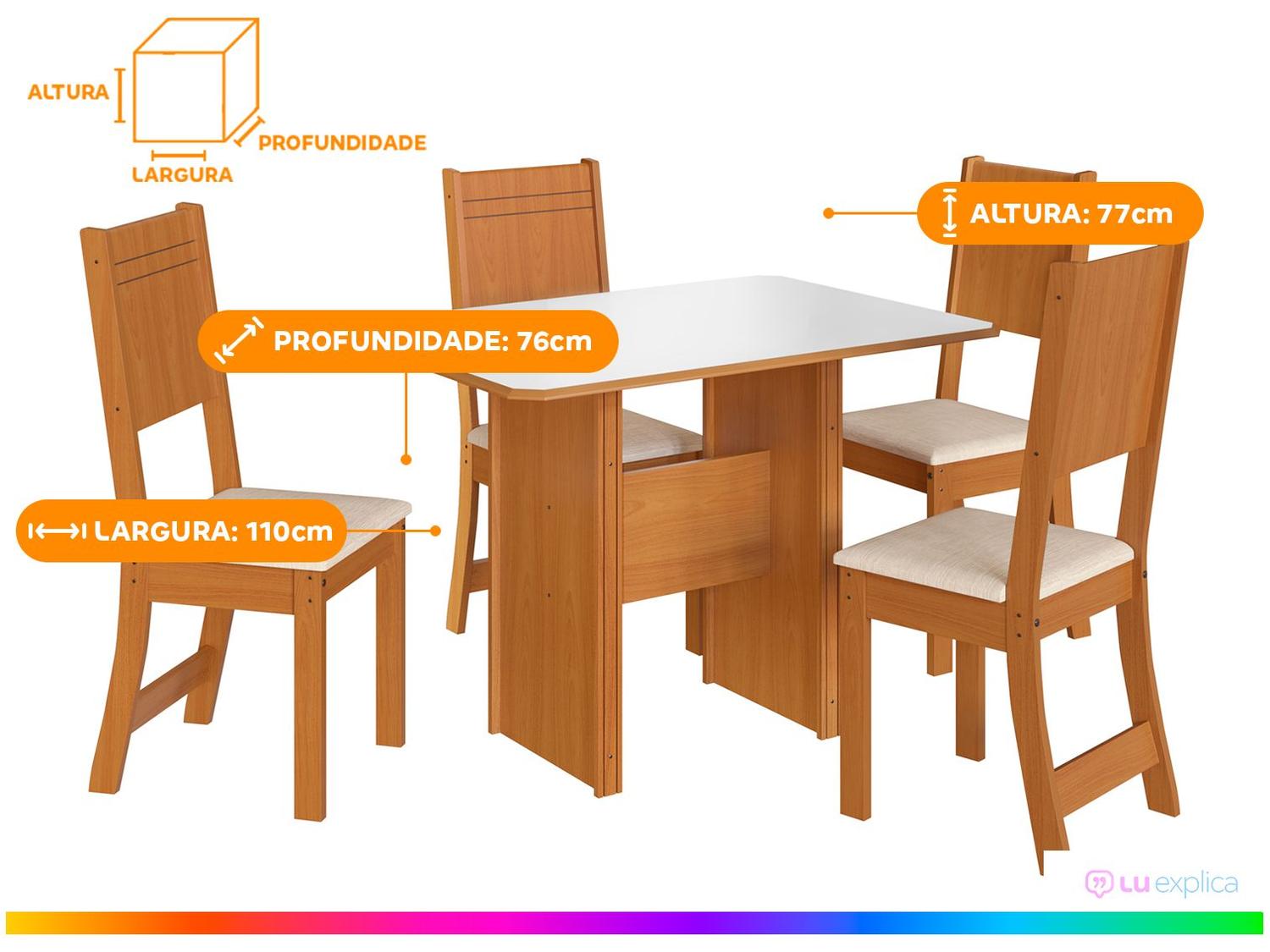 Mesa de Jantar 4 Cadeiras Retangular Noce e Off White Indekes Cristal