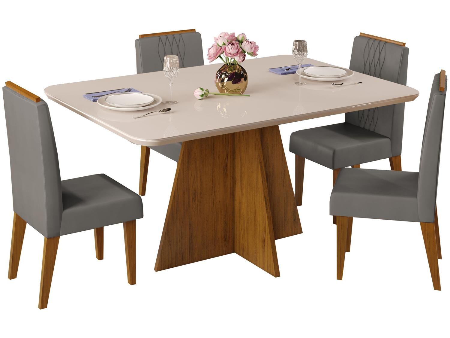 Mesa de Jantar 4 Cadeiras Retangular Off White e Lunar DJ Móveis Siena