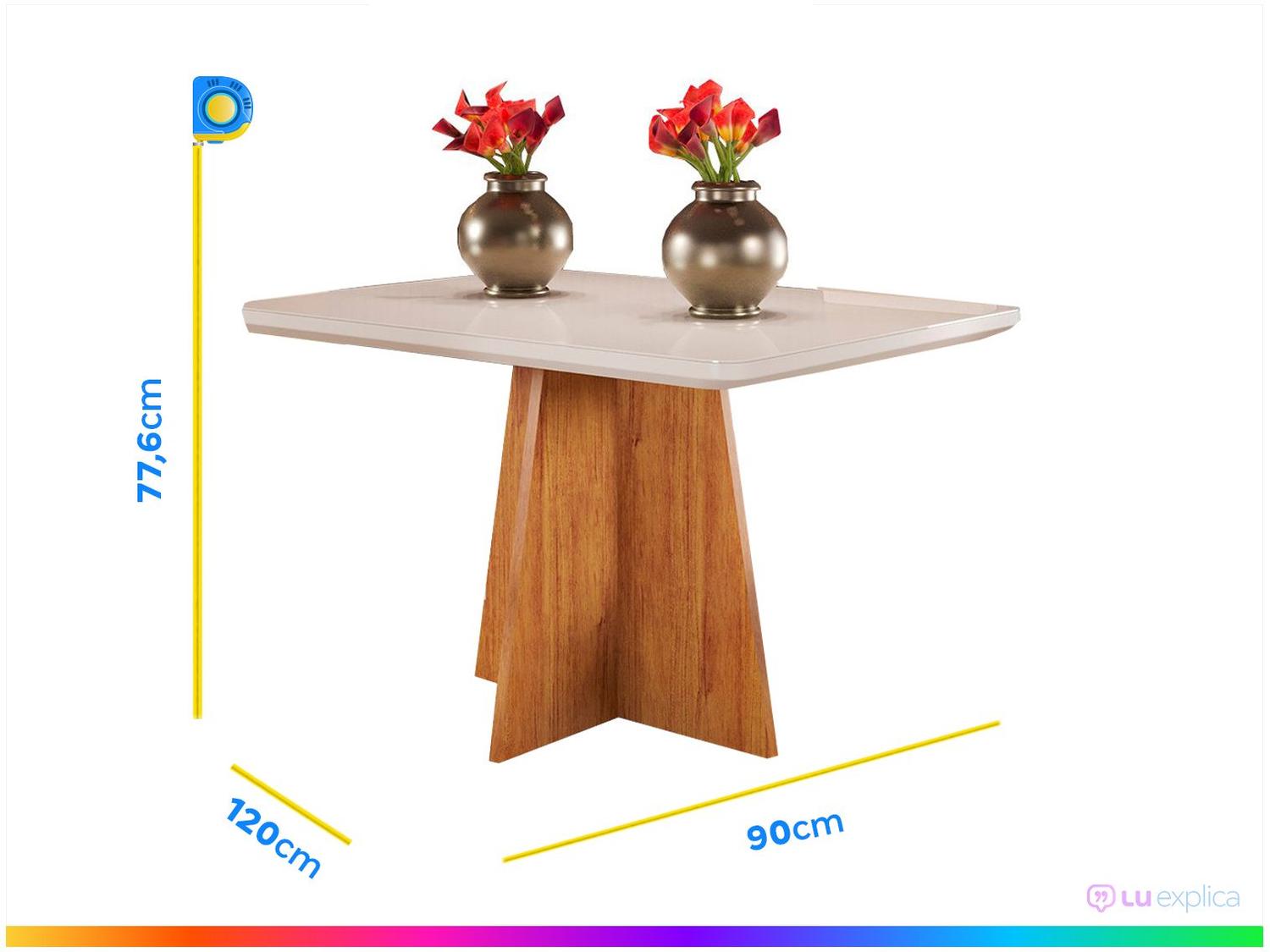 Mesa de Jantar 4 Cadeiras Retangular Tampo de MDF com Vidro Mel e Off White Viena