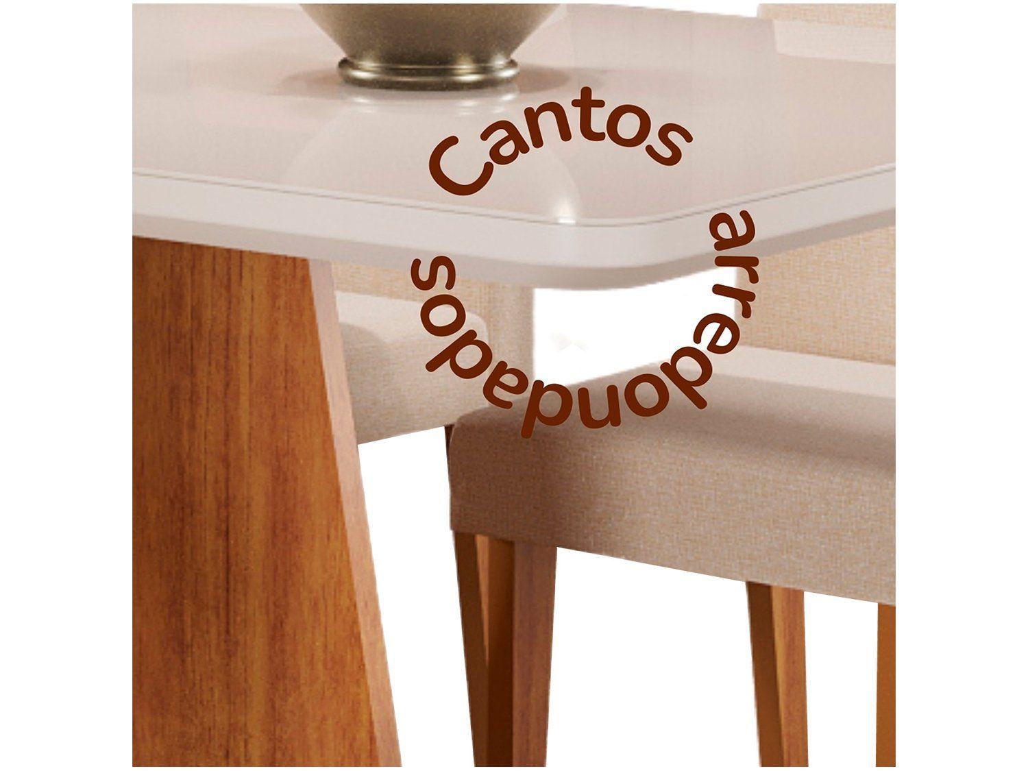 Mesa de Jantar 4 Cadeiras Retangular Tampo de MDF com Vidro Mel e Off White Viena