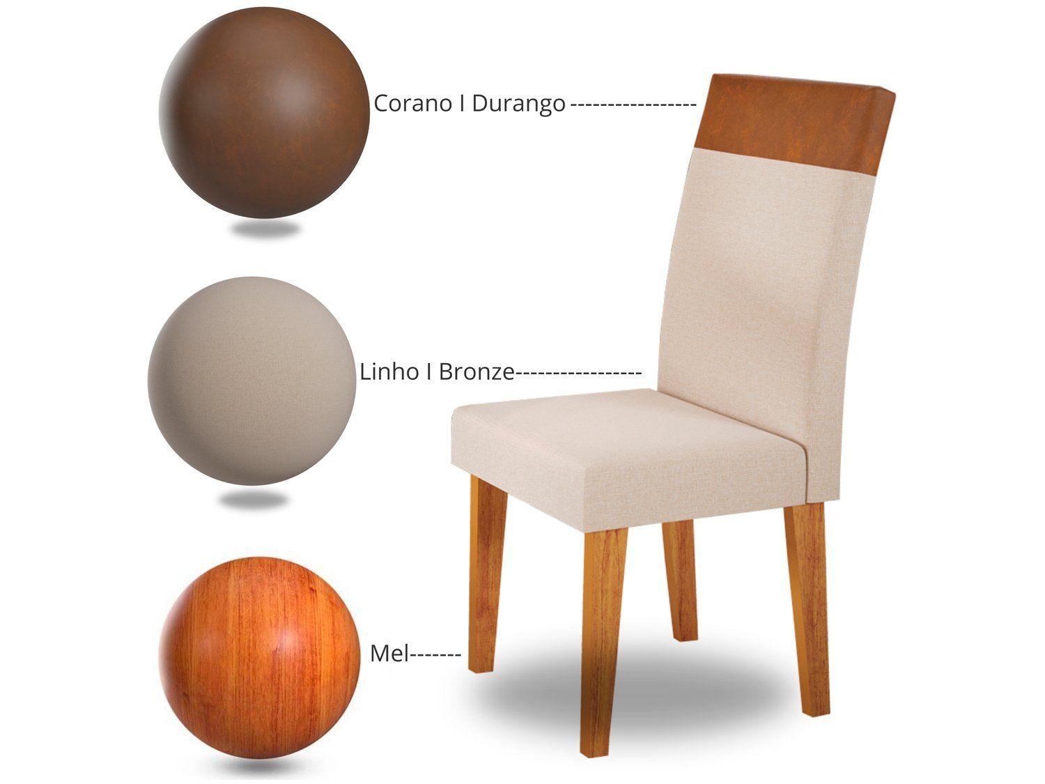 Mesa de Jantar 4 Cadeiras Retangular Tampo de MDF com Vidro Mel e Off White Viena