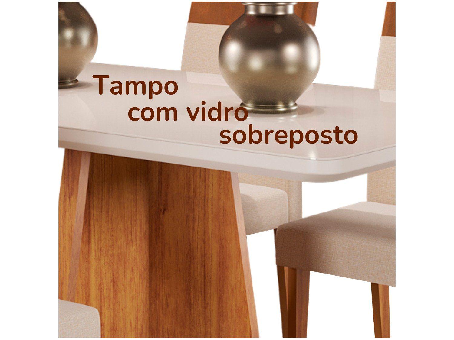 Mesa de Jantar 4 Cadeiras Retangular Tampo de MDF com Vidro Mel e Off White Viena