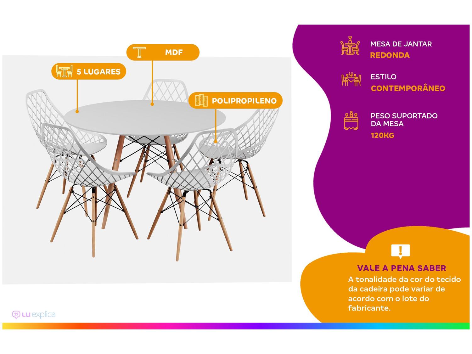 Mesa de Jantar 5 Cadeiras Redonda Branco 