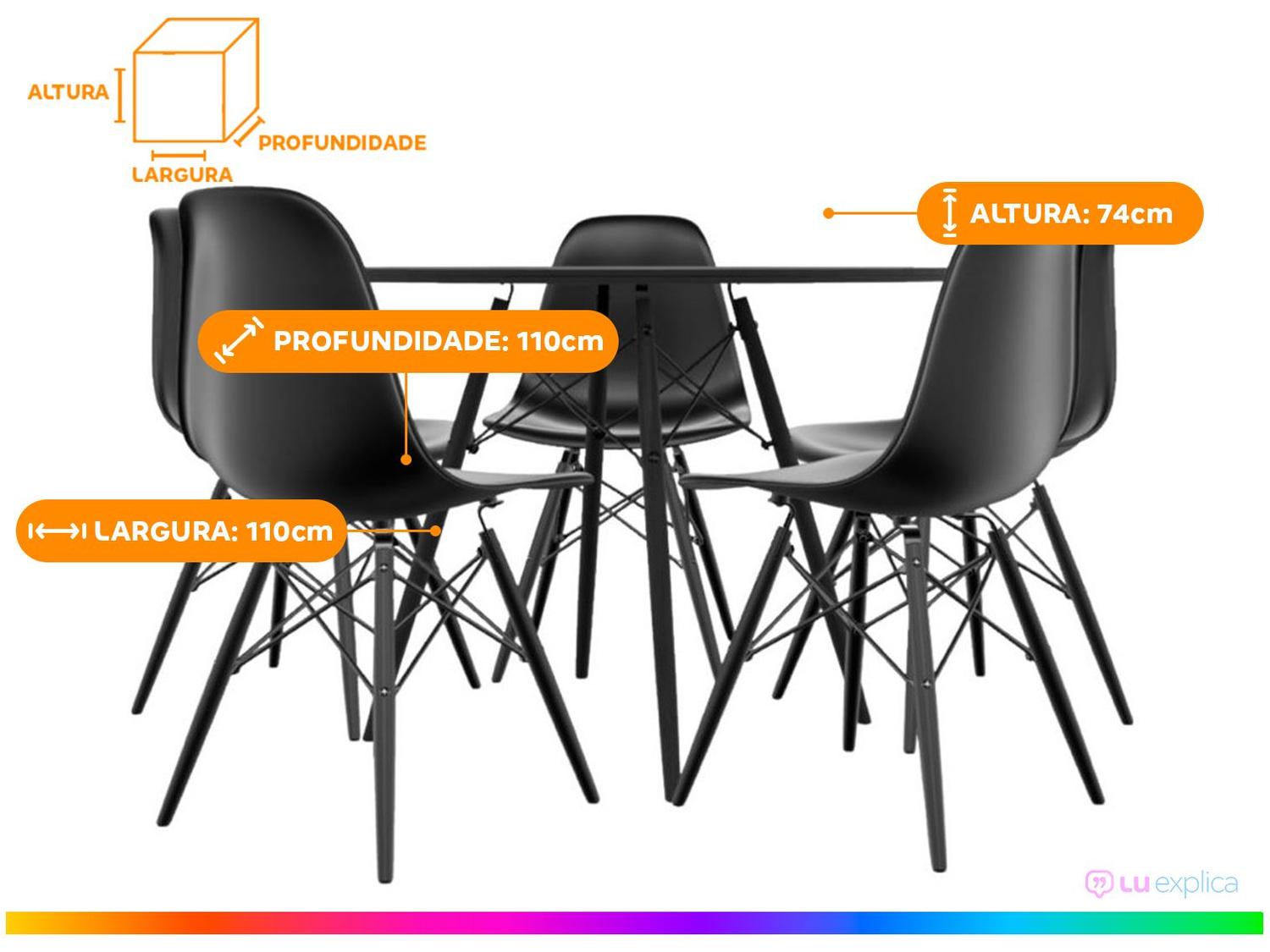 Mesa de Jantar 5 Cadeiras Redonda Preta 