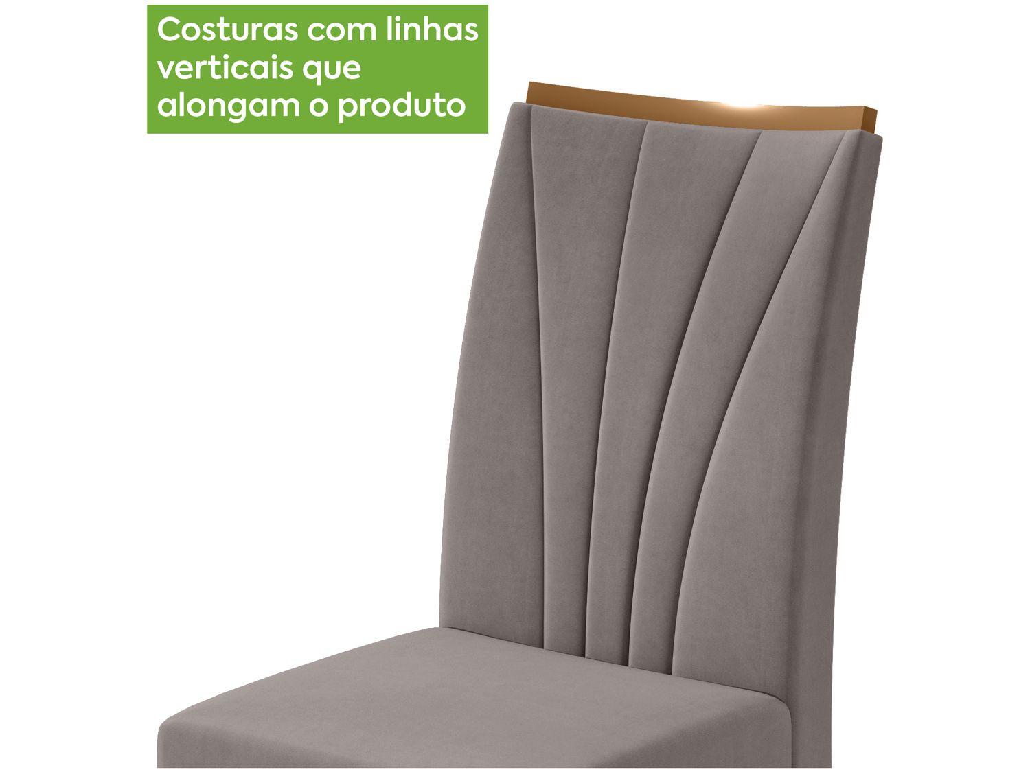 Mesa de Jantar 6 Cadeiras Retangular Branco e Amêndoa Tampo de Vidro Móveis Lopas Apogeu