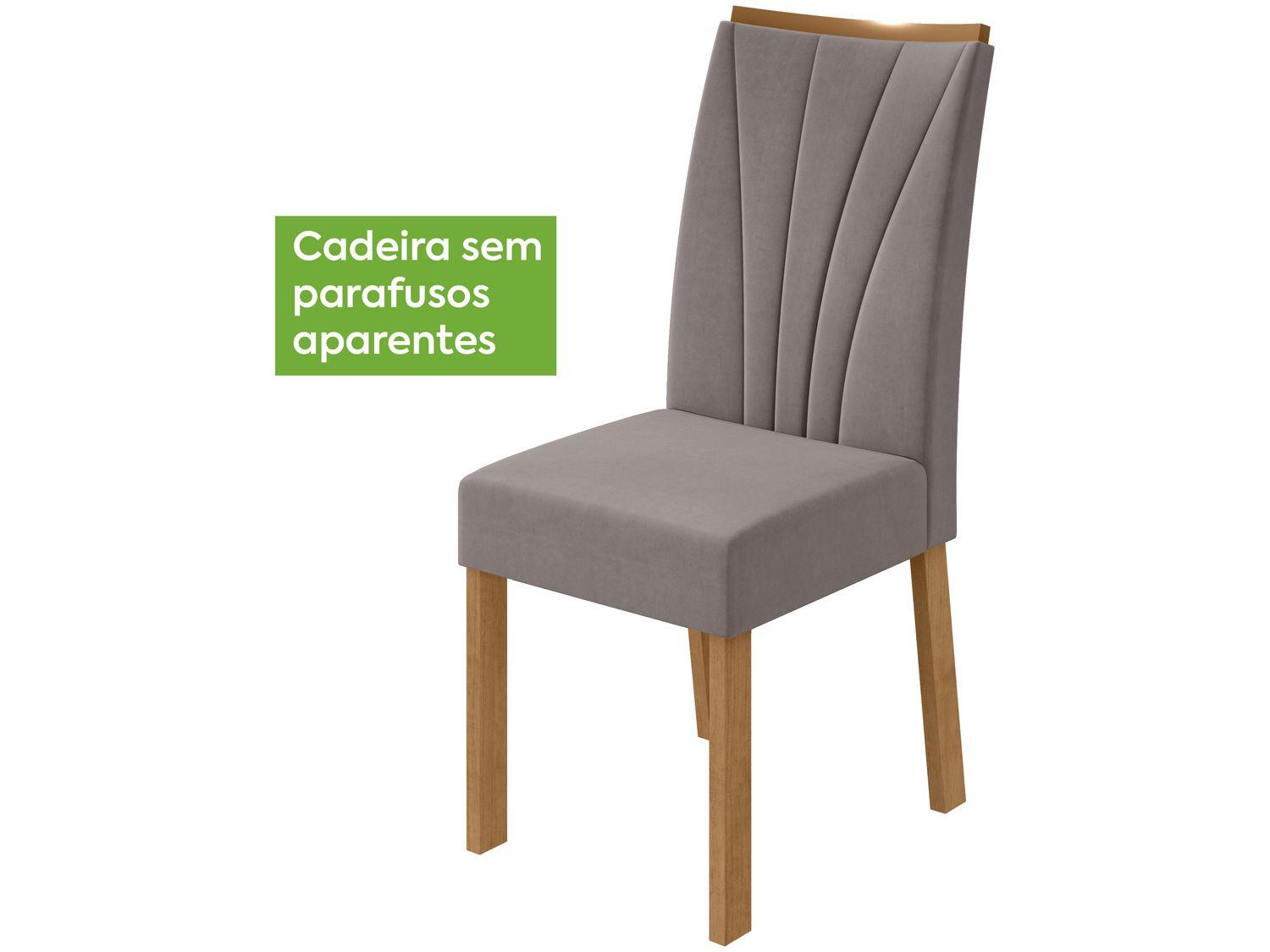 Mesa de Jantar 6 Cadeiras Retangular Branco e Amêndoa Tampo de Vidro Móveis Lopas Apogeu