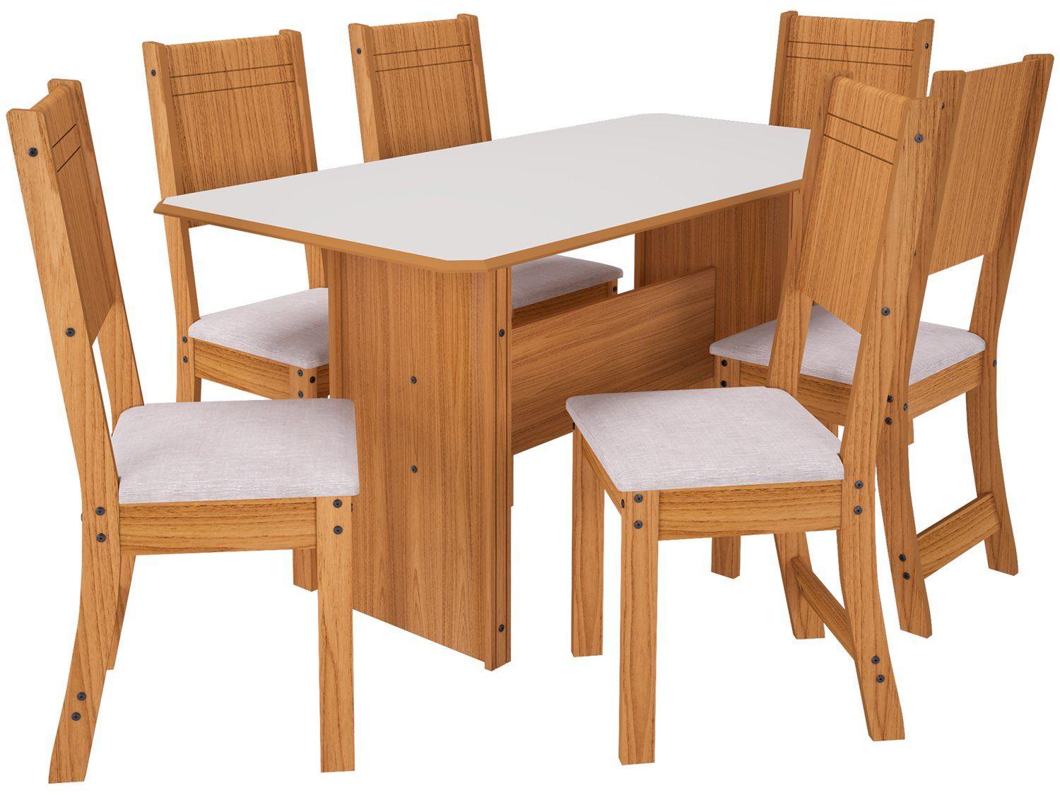 Mesa de Jantar 6 Cadeiras Retangular Freijo e Off White Indekes Cristal