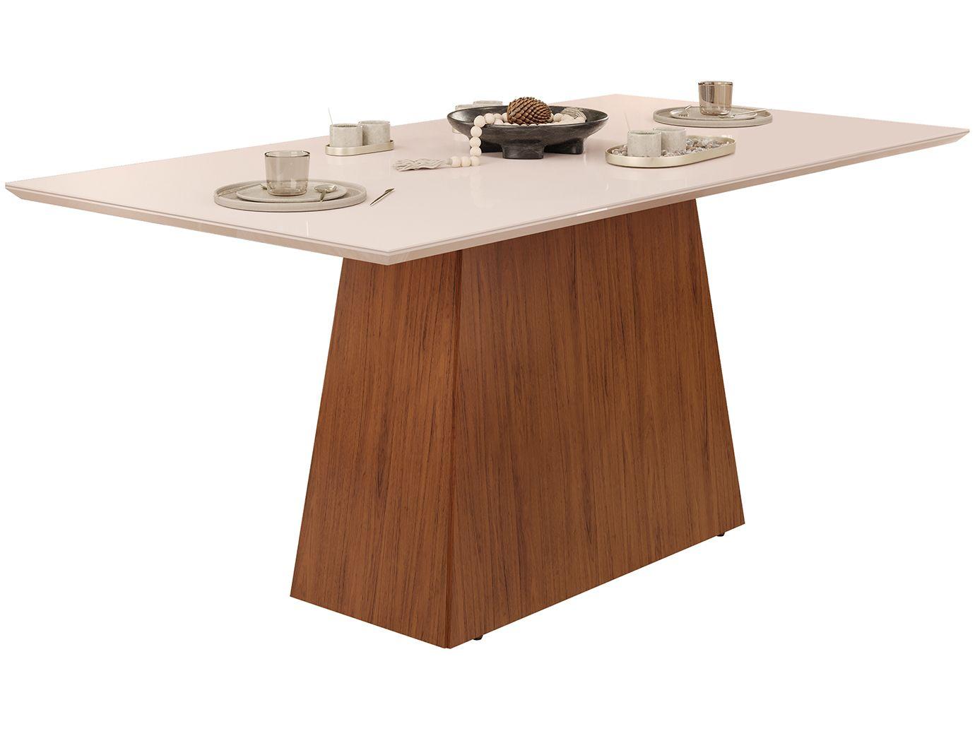 Mesa de Jantar 6 Cadeiras Retangular Freijó Off White e Creme DJ Móveis Copenhague