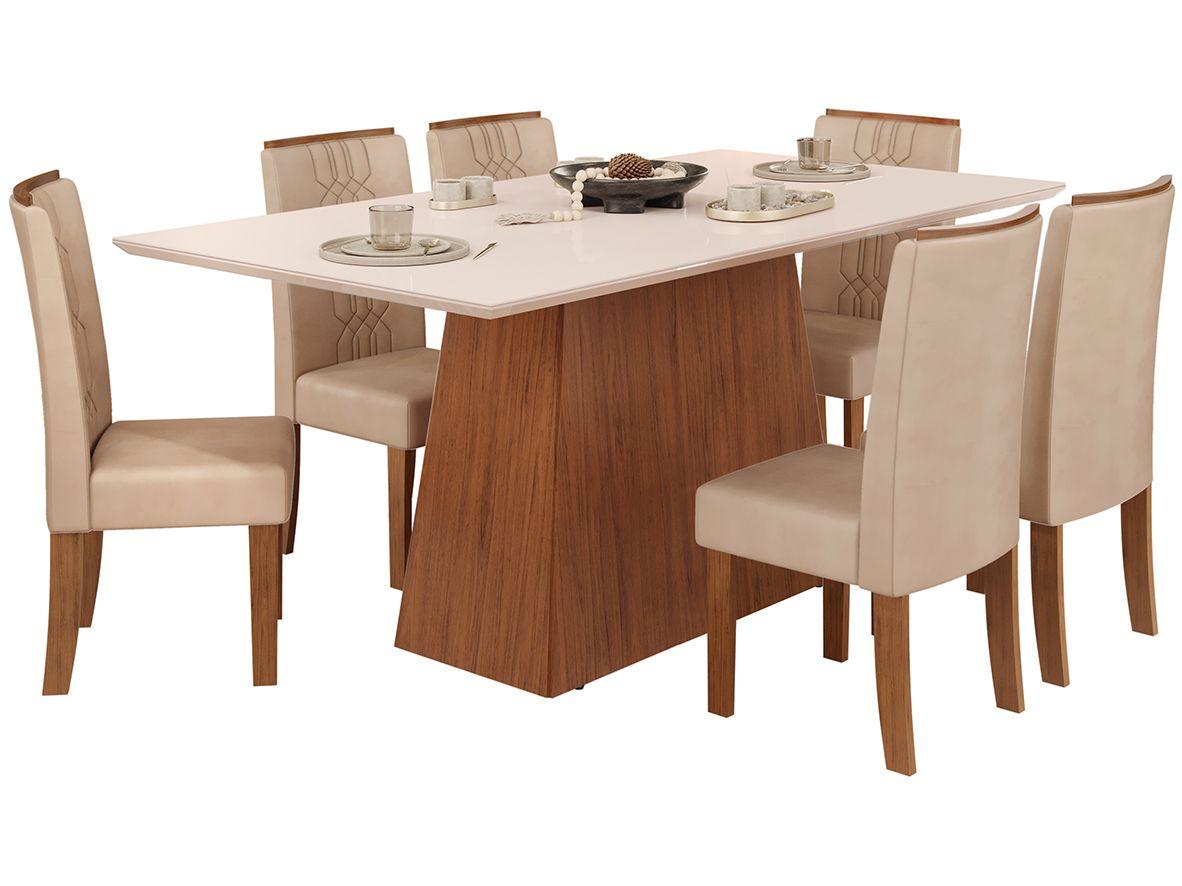 Mesa de Jantar 6 Cadeiras Retangular Freijó Off White e Creme DJ Móveis Copenhague