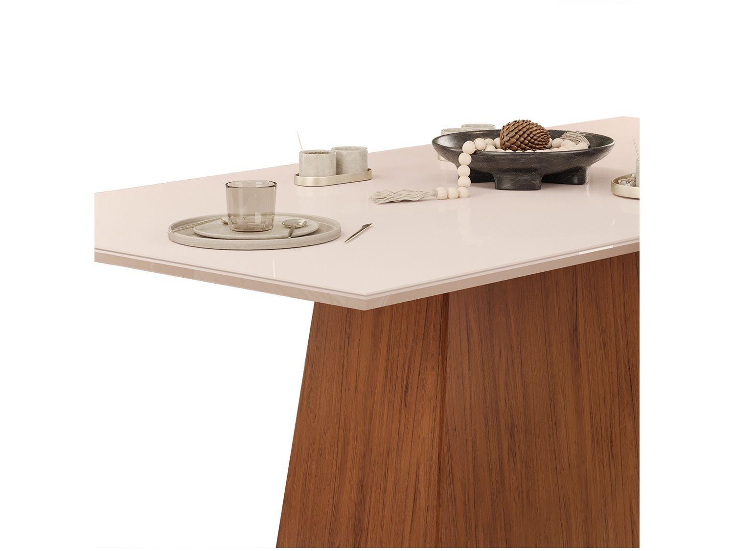 Mesa de Jantar 6 Cadeiras Retangular Freijó Off White e Creme DJ Móveis Copenhague