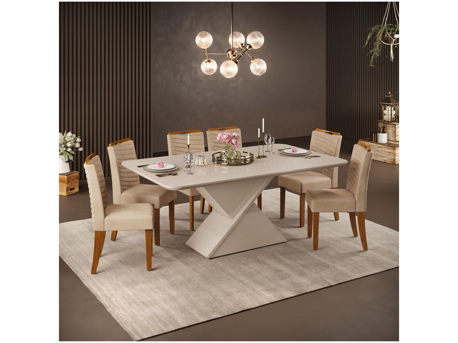 Mesa de Jantar 6 Cadeiras Retangular Off White e Saara DJ Móveis Firenze