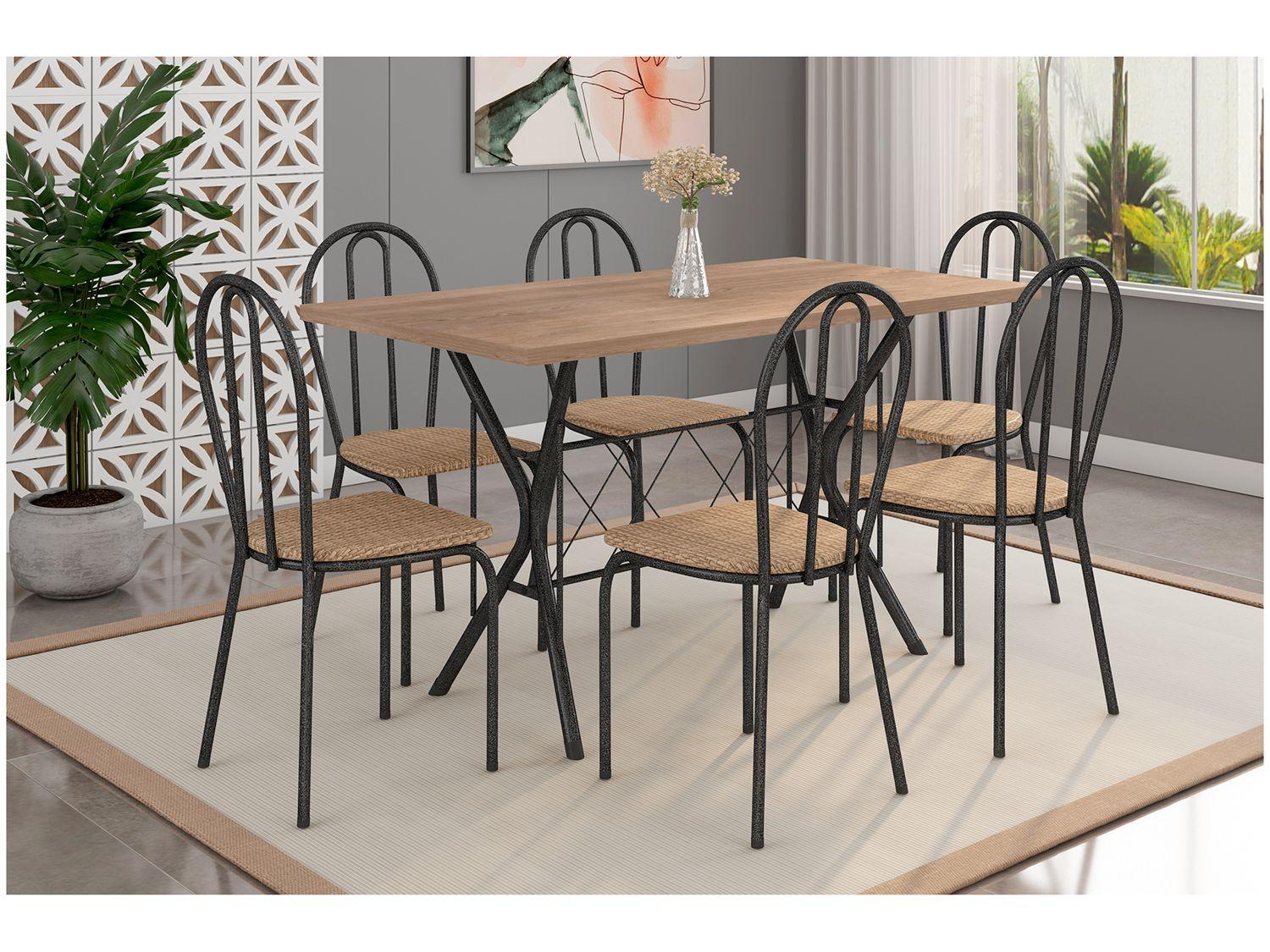 Mesa de Jantar 6 Cadeiras Retangular Preta