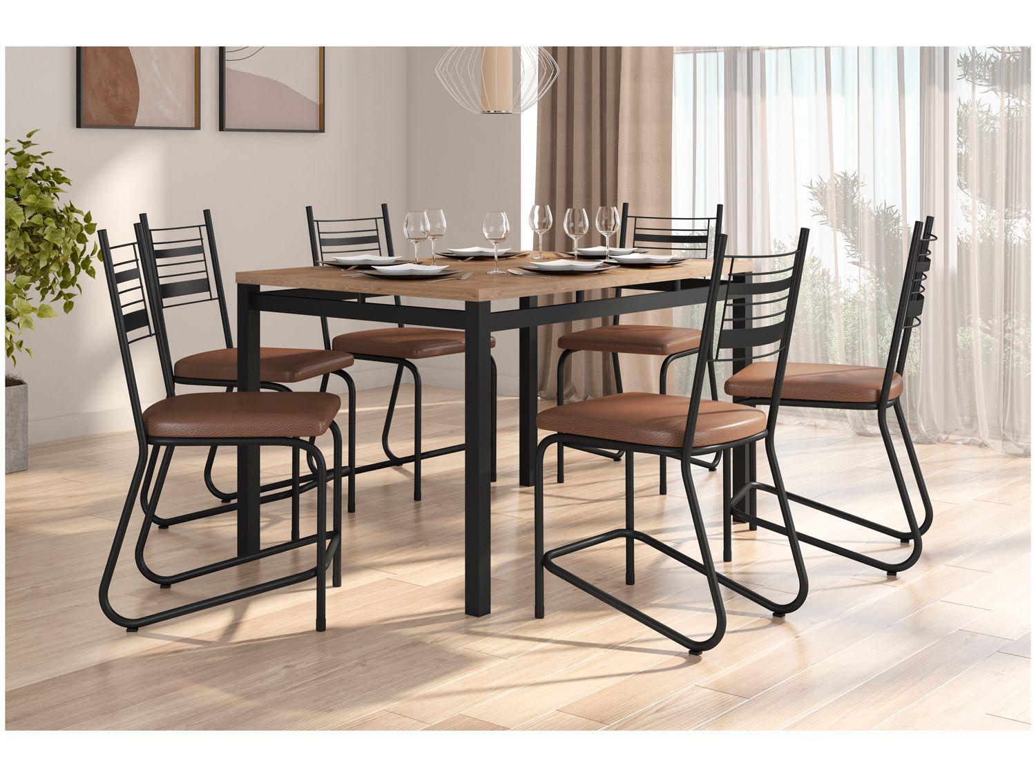 Mesa de Jantar 6 Cadeiras Retangular Preto Fosco Artefamol Valência