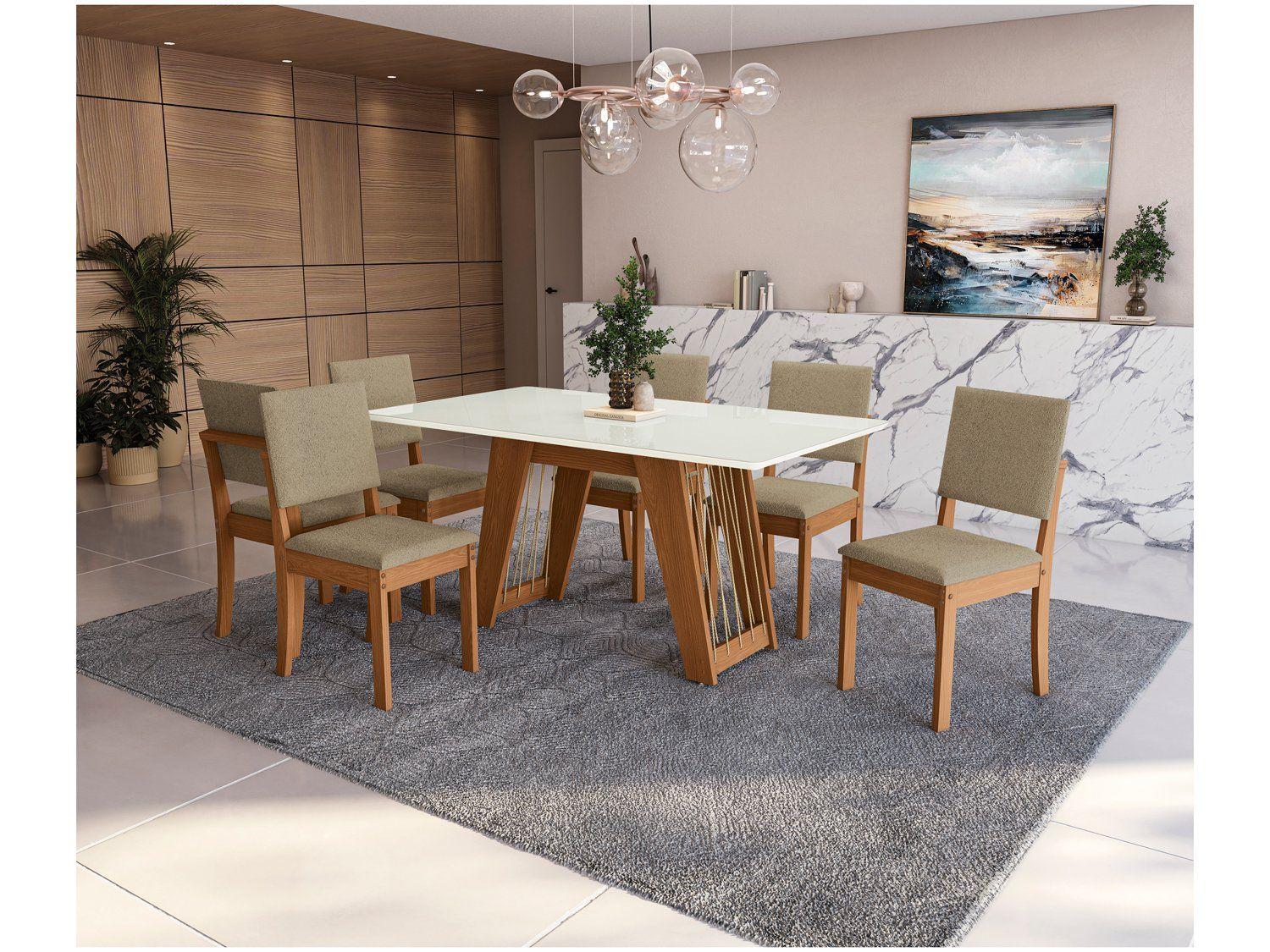 Mesa de Jantar 6 Cadeiras Retangular Tampo de MDF com Vidro Merlot Kappesberg