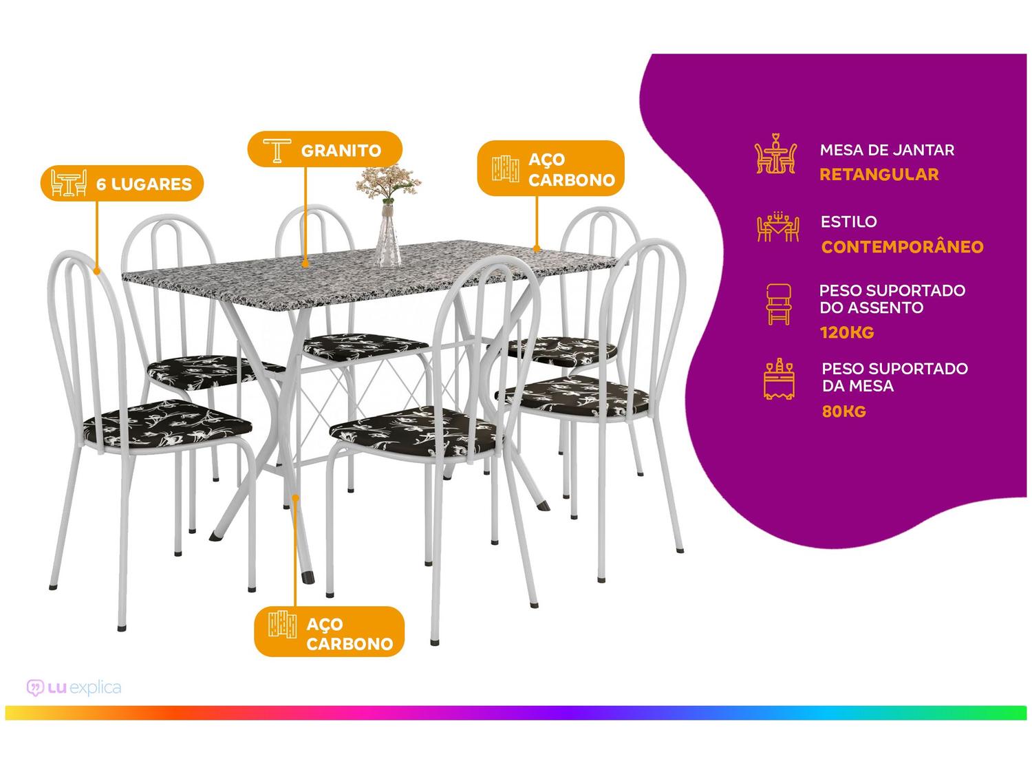 Mesa de Jantar 6 Lugares Retangular Branca