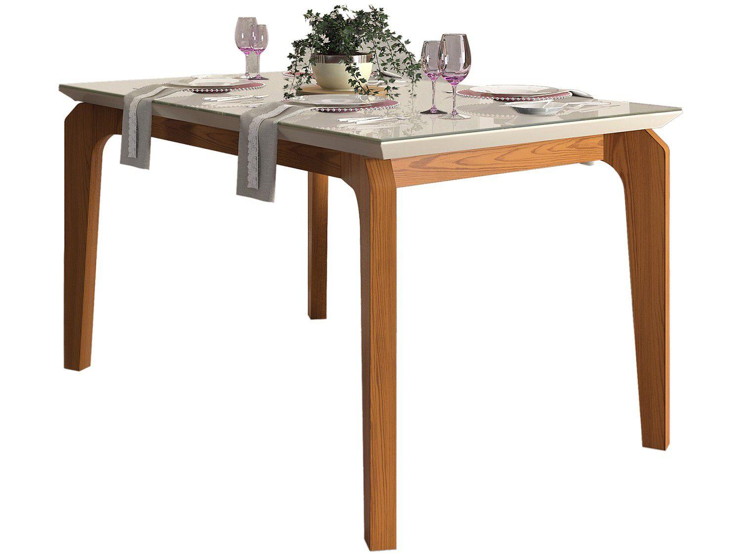 Tamanho Mesa Retangular 6 Lugares Mesa de Jantar 6 Lugares Retangular Tampo de Vidro - DJ Móveis Denver