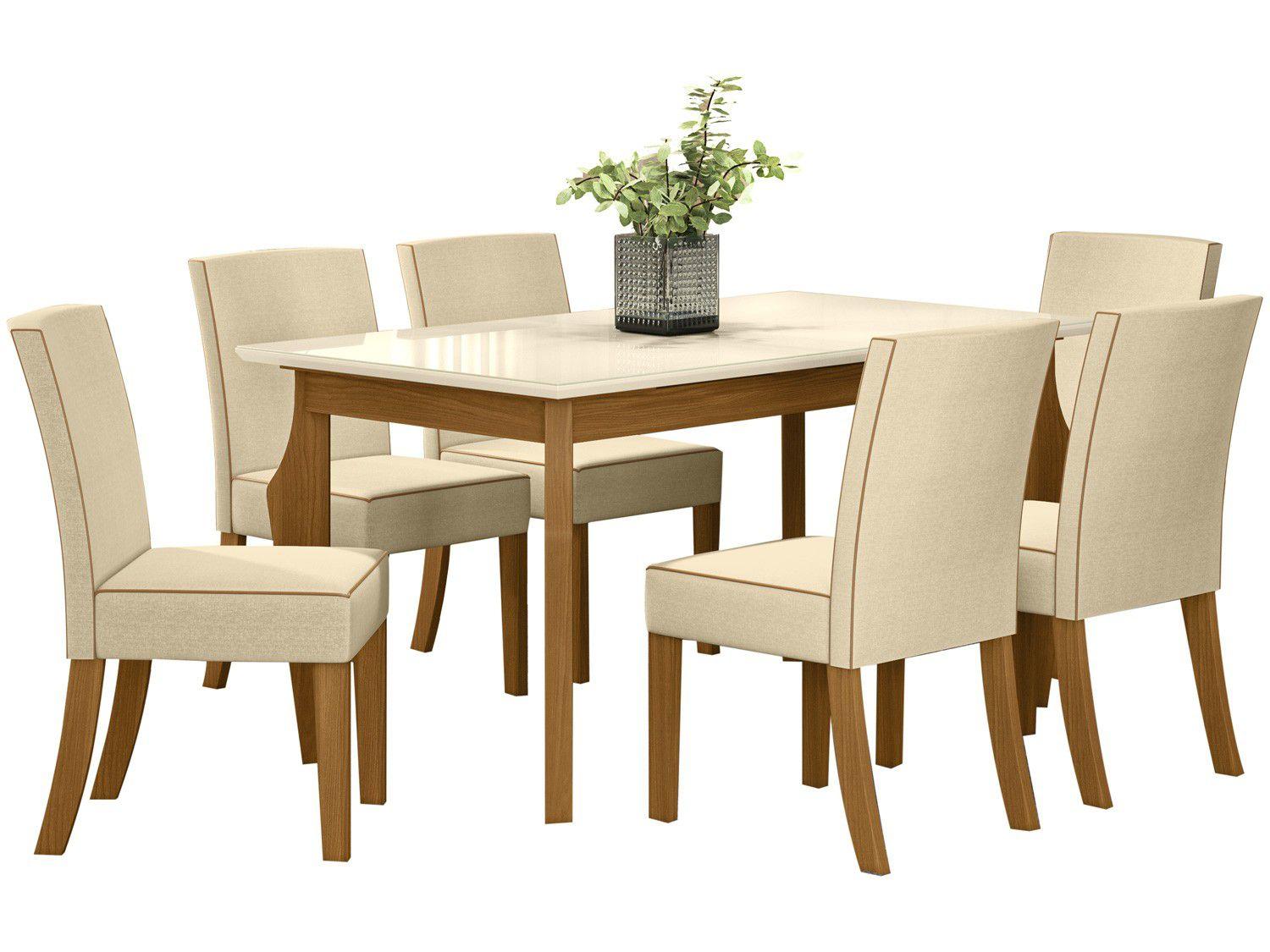 Mesa de Jantar 6 Lugares Retangular Tampo de Vidro Henn Sofia Móveis para Sala de Jantar Mesa de Jantar 6 Lugares Retangular Tampo de Vidro Henn Sofia Móveis para Sala de Jantar