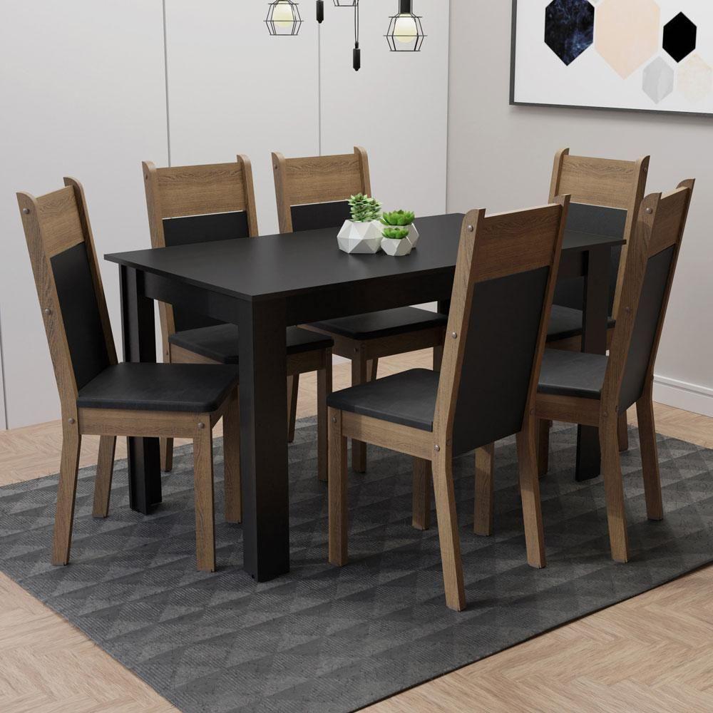 Imagem de Mesa de Jantar 6 Lugares Tampo de Madeira Medelin Madesa