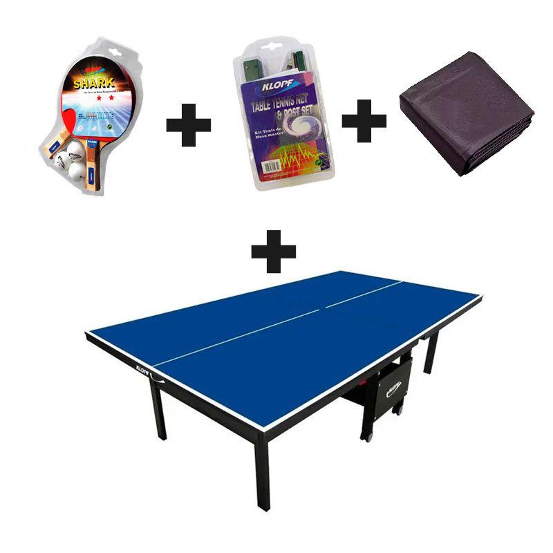 Mesa de ping pong mdf 25mm 1090 klopf + kit Raquetes e Bolinhas 5055 +  Suporte master c/ Rede 5034