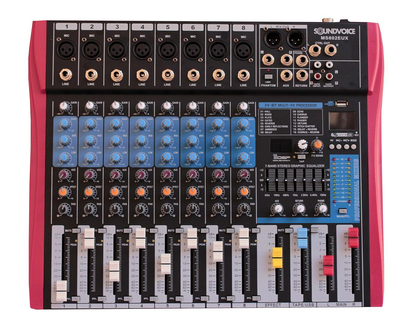 MESA DE SOM SOUNDVOICE 8 CANAIS MS802EUX MP3 Player - Mesa de Som ...