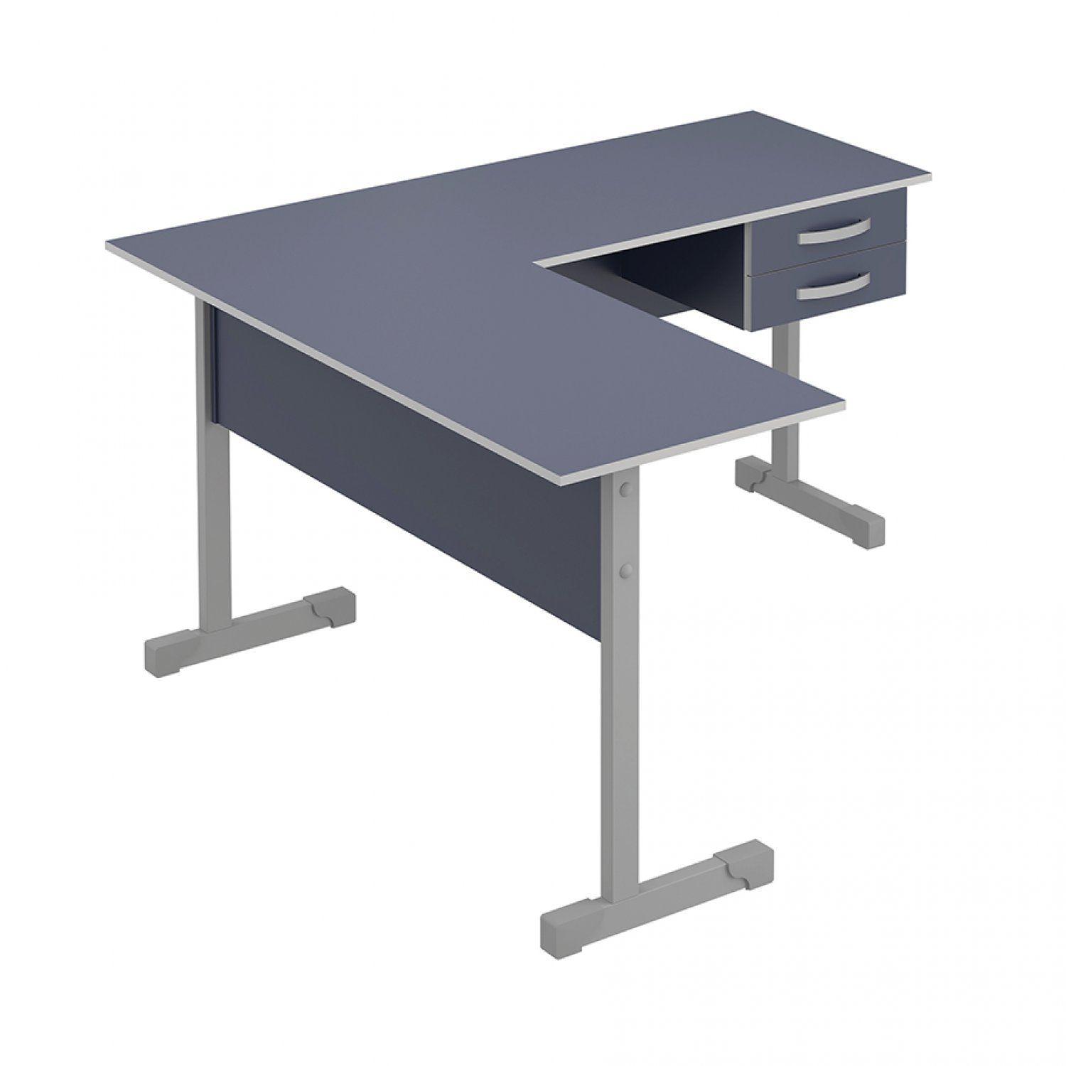 Mesa em L para Escritório 2 Gavetas 143cmx136cm Pop Plata Móveis Azul