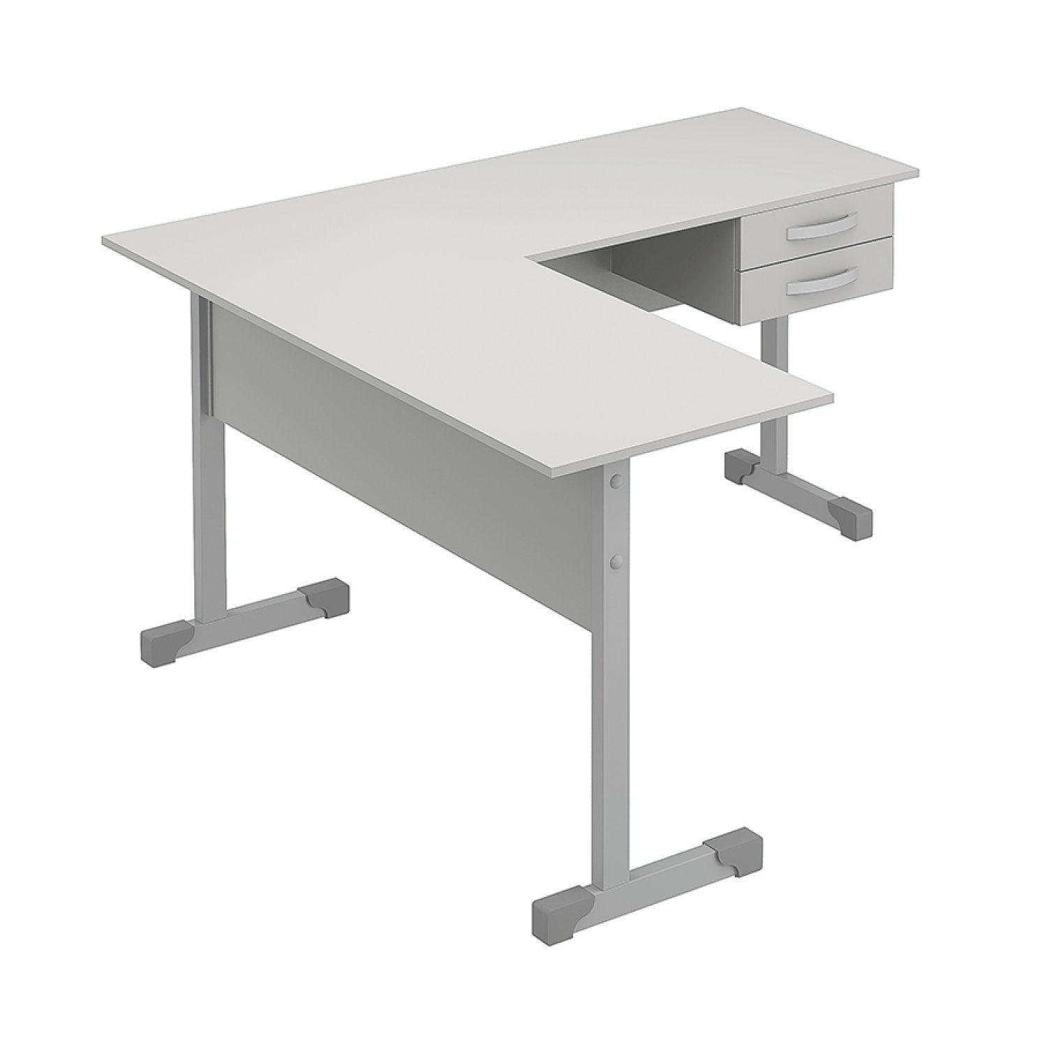 Mesa em L para Escritório 2 Gavetas 143cmx136cm Pop Plata Móveis Cinza