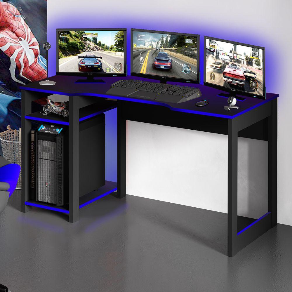 Mesa para Computador Gamer Tech para 2 Monitores 3 Prateleiras Preto - Panorama Móveis