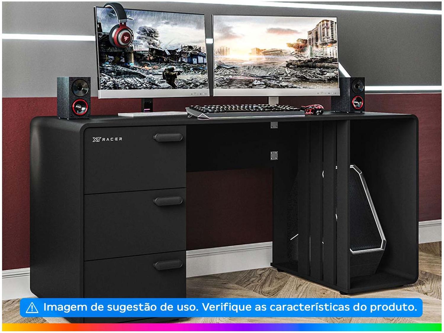 Mesa Gamer XT Racer Home Preto e Prata 3 Gavetas 1 Nicho
