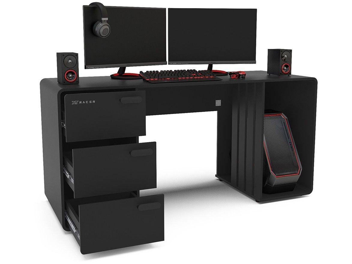 Mesa Gamer XT Racer Home Preto e Prata 3 Gavetas 1 Nicho