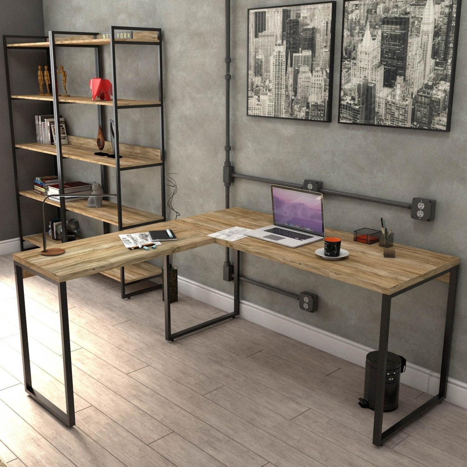 Mesa Para Escritório Home Office Estilo Industrial em L Form 150x150cm