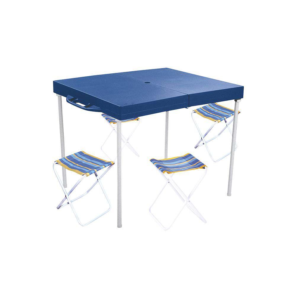 Mesa Prática Dobrável Para Camping Tipo Maleta C 4 Banquetas Mor Conjunto Mesa E Cadeira 1753