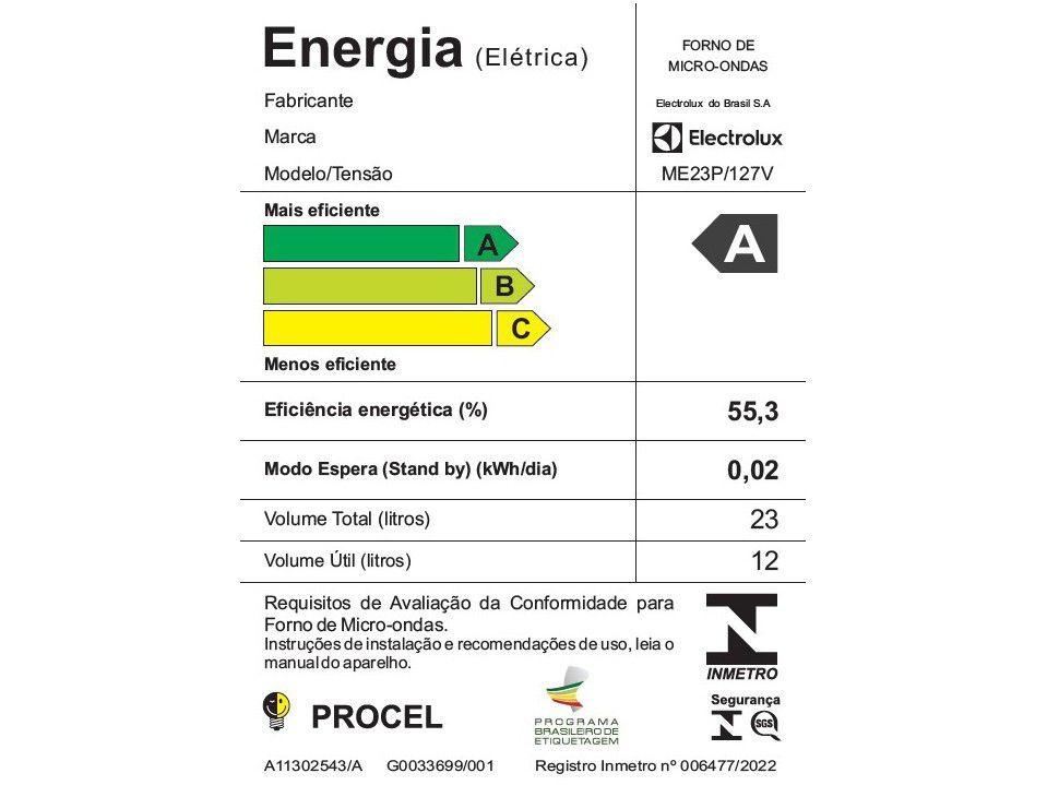 Micro-ondas Electrolux 23L Preto Efficient