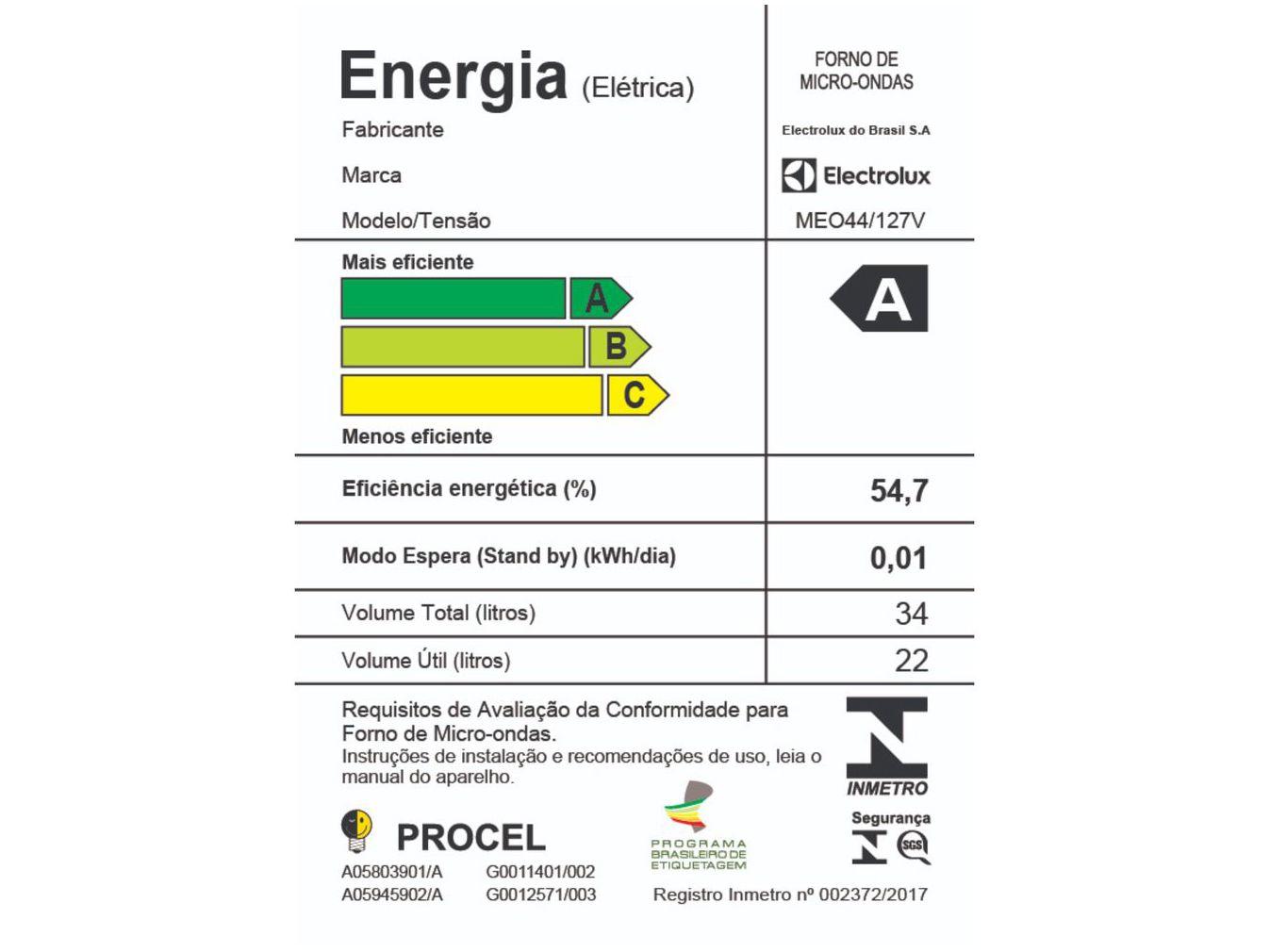 Micro-ondas Electrolux 34L MEO44 Branco