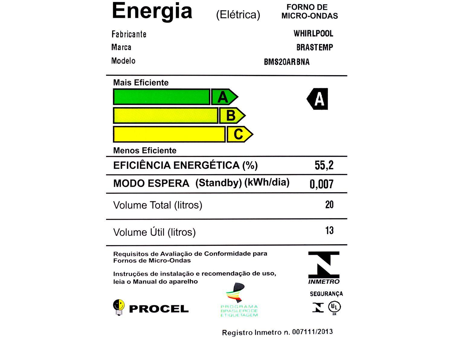 Micro-ondas Inox Brastemp 20L BMS20 AR