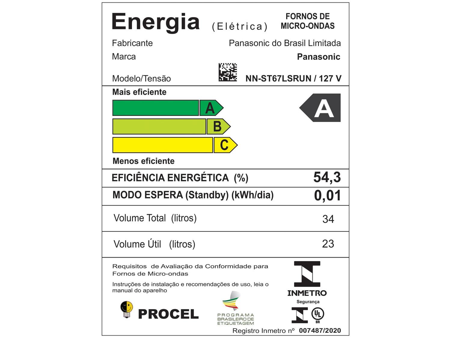 Micro-ondas Panasonic 34L NN-ST67LSRUN